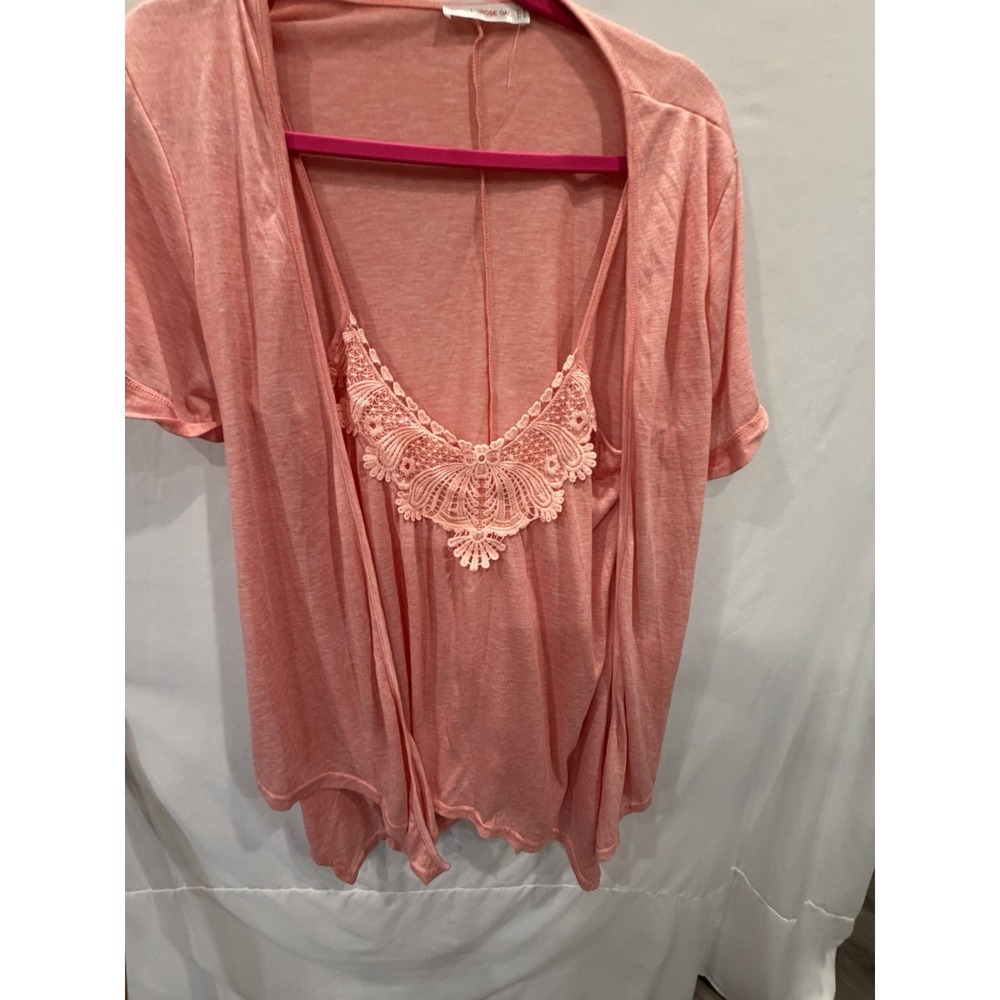 Rosegal Women's Peach Pink Top Size L Crochet Lace Trim V-Neck